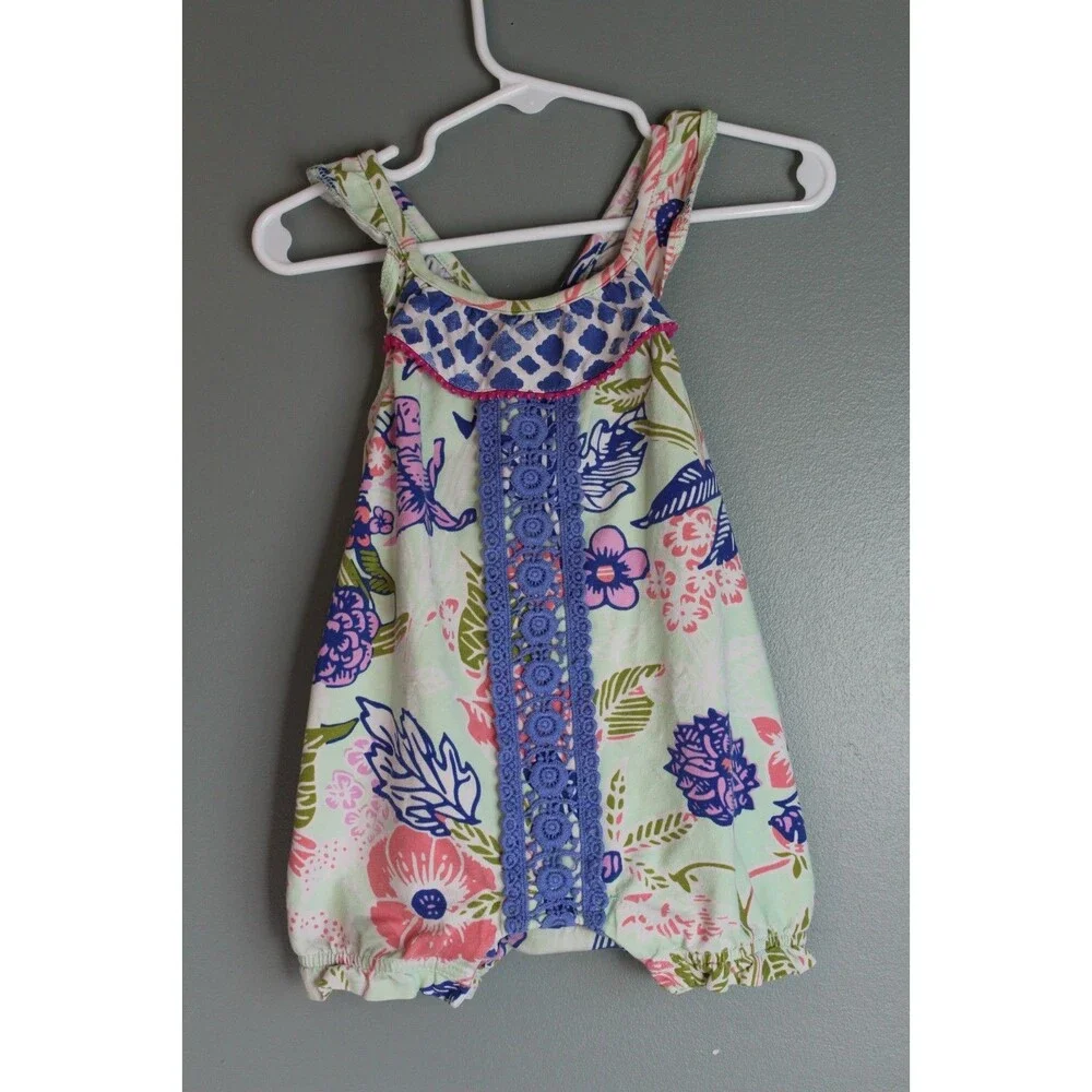 Matilda Jane Baby Girls Romper 6-12M Tropical Floral Ruffle Romper Spring Easter